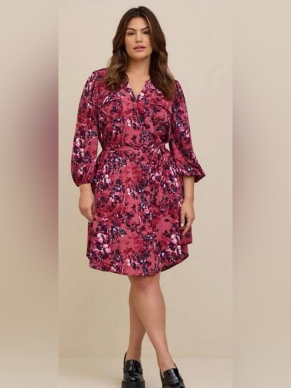Torrid floral print crepe de chine shirt dress | size 1